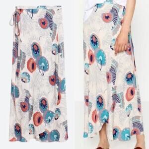 ZARA • Cream + Blue Floral Wrap Maxi Skirt